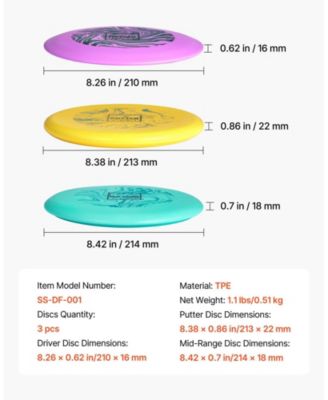 Disc Golf Set 3-Pack Starter Discs with Putter Mid-Range Driver PDGA Approved