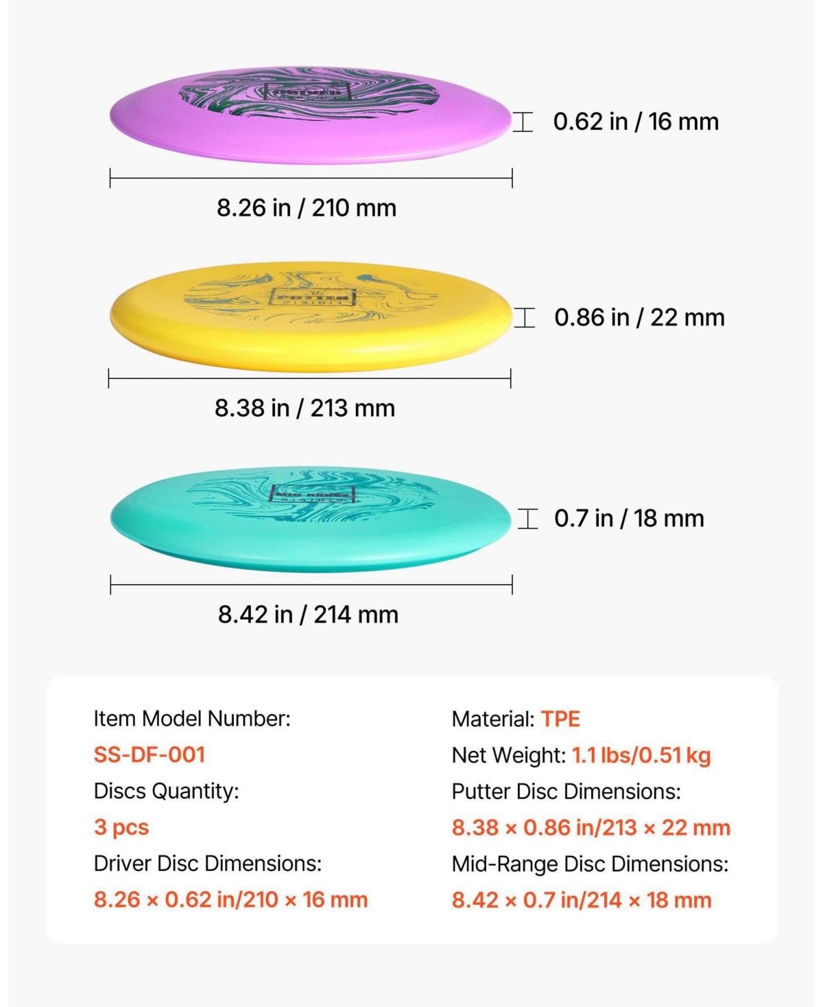 Sugift Disc Golf Set 3-Pack Starter Discs with Putter Mid-Range Driver Pdga Approved