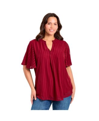 Women's Plus Size Split Neck Flutter Sleeve Blouse