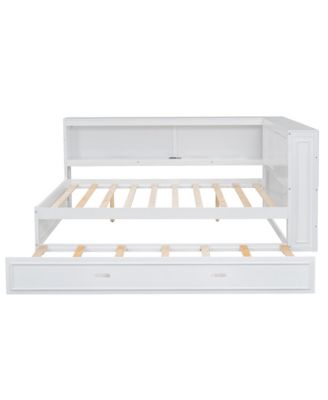 Full Size Wood Daybed with Storage Shelves, USB, LED, and Trundle