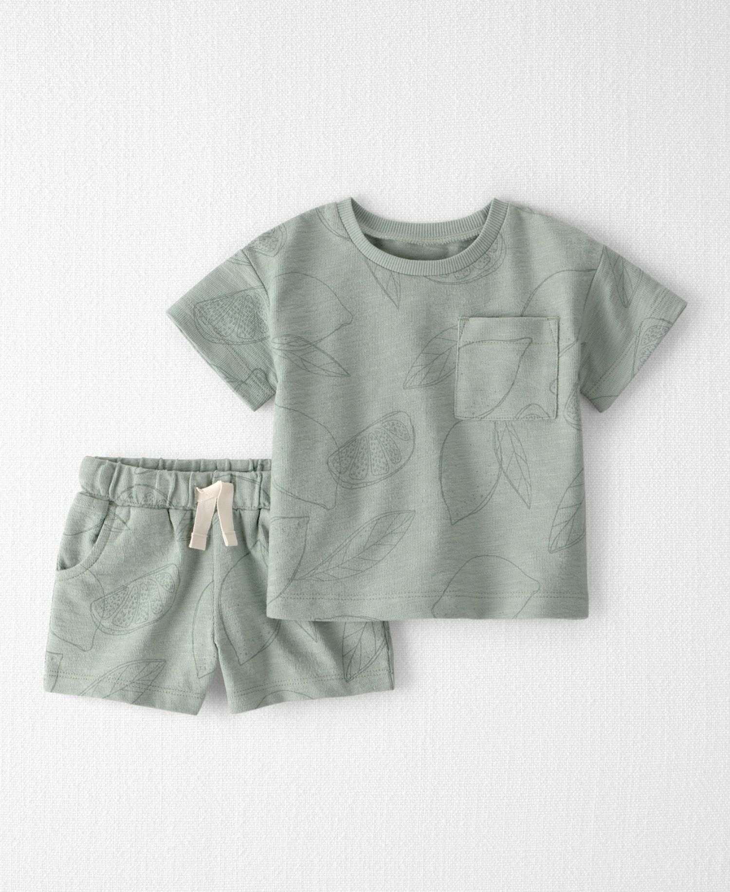 Baby Boys' Organic Cotton Textured Round Neck T-Shirt and Shorts, 2-Piece Set