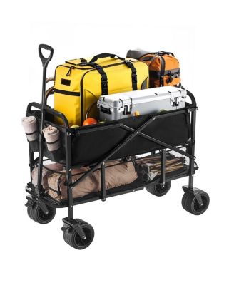 400L Double Decker Collapsible Wagon with Extended Handle & 450 lb Weight Capacity