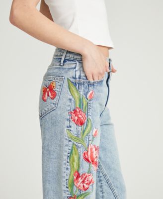 Women's Ira Twirly Tulips Mid Rise Jeans