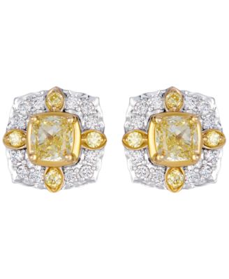 Fancy Light Yellow Diamond (0.53 ct. t.w.) & Vanilla Diamond (0.12 ct. t.w.) Earrings in 14k Two-Tone Gold