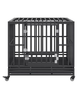 42" Heavy-Duty 3-Door Dog Crate with Wheels