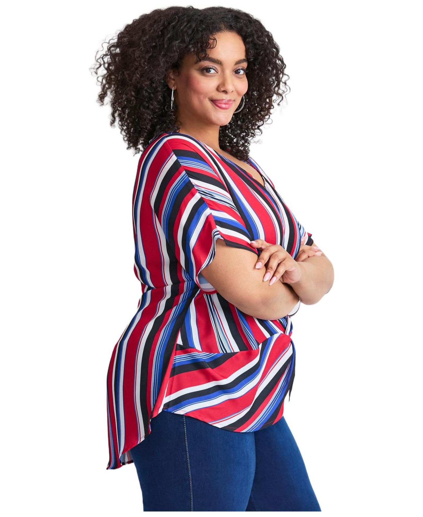 Женская блузка Avenue Plus Size Knot Front Dolman Sleeve, цвет: Полосатый — фото 2