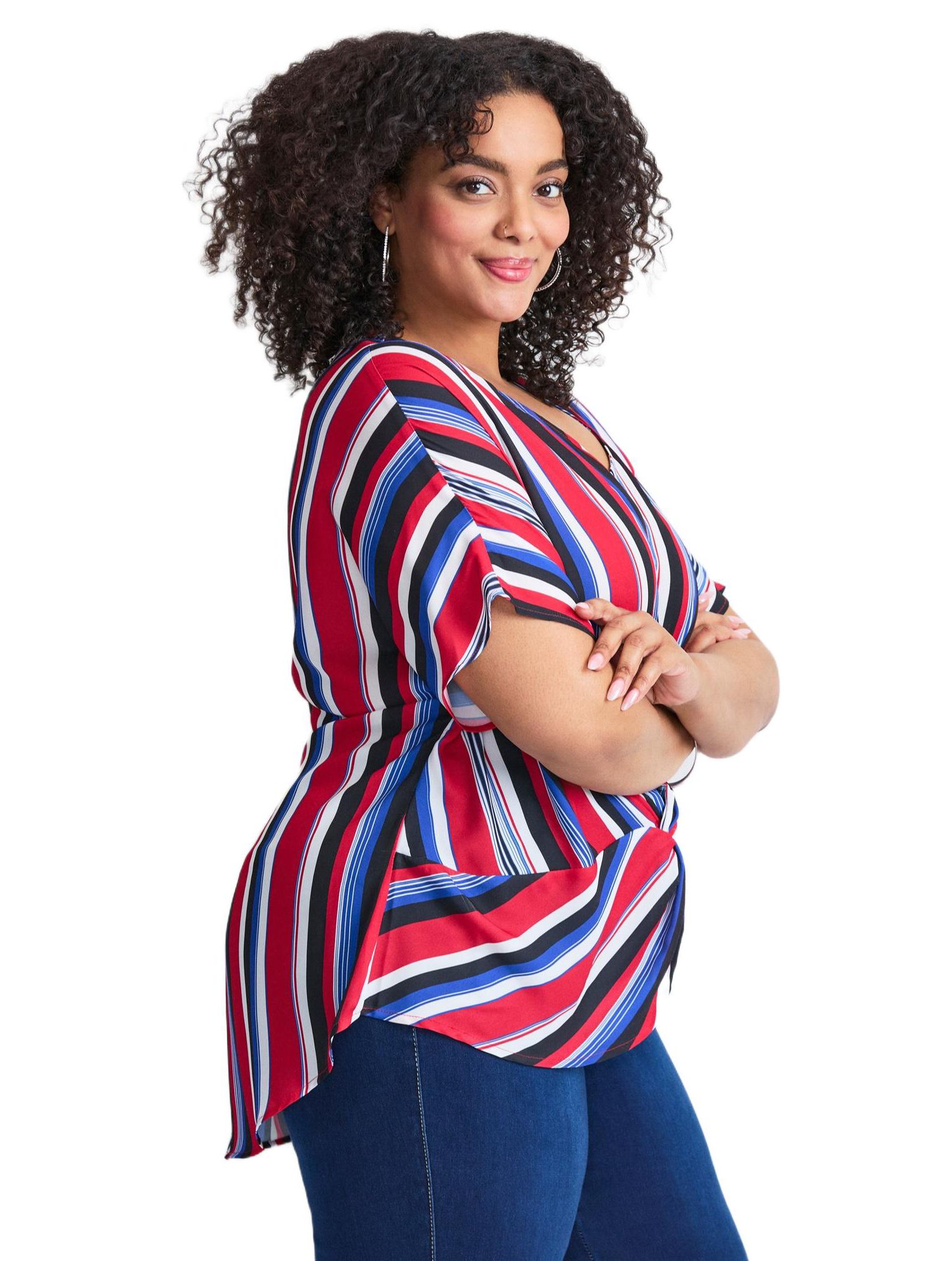 Women's Plus Size Knot Front Dolman Sleeve Blouse