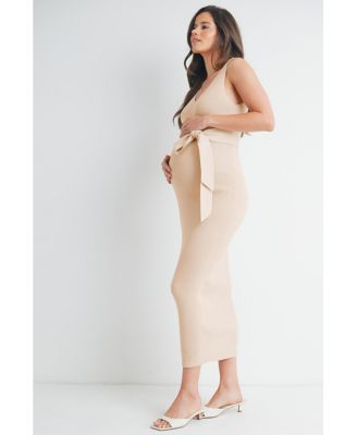 Maternity Ribbed Sleeveless Bodycon Dress with Waist Tie