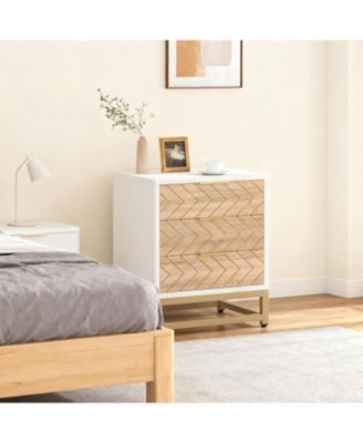 3 Drawers Nightstand, with Metal Legs for Bedroom