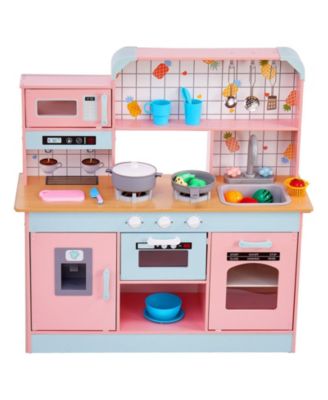 Wooden Play Kitchen Set with Electronic Sounds & LED Lights, Pink