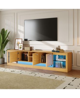 78" Modern TV Stand for 90" TVs, Entertainment Center with 6 Cabinets & 2 Open Shelves