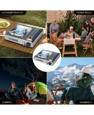 Dual Fuel Camping Stove, 10000BTU Portable Propane/Butane Gas Stove with Windblocker & Carry Case (Fuel Not Included).