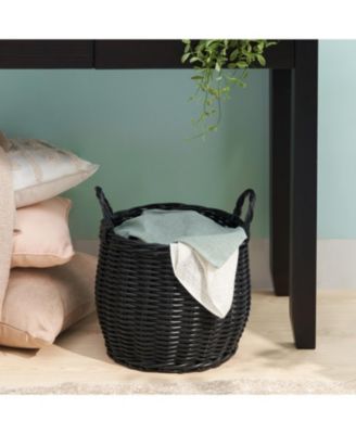 Round Resin Woven Hamper Basket, with Handles, Multi-Purpose Organizer, for Decoration in Bedroom, Living Room, Laundry Room, Entryway