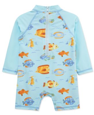 Baby Boys' Fish Print Long-Sleeve Rash Guard Suit