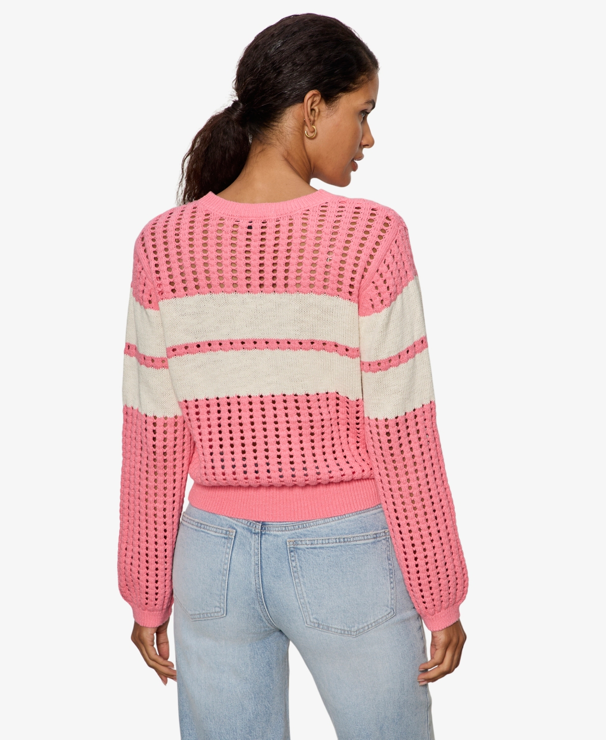 Sanctuary Women's Sporty Openwork Popover Crew Neck Sweater