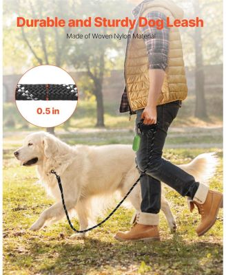 Heavy-Duty Reflective Rope Dog Leash, 6', Black