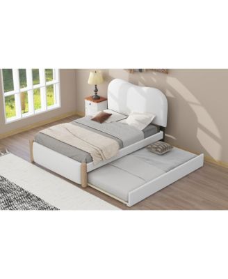 Twin Size Upholstered Platform Bed with Wood Supporting Feet and Twin Size Trundle