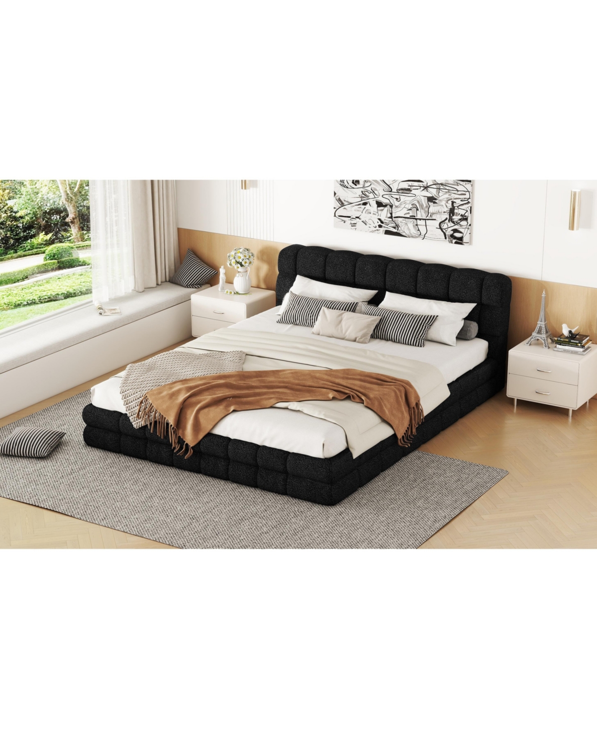 Lovmor Queen Size Upholstered Platform Bed Black