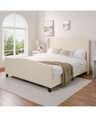 King Size Bed Frame Teddy Velvet 12 Slat Support Solid Wood Feet No Box Spring Needed white