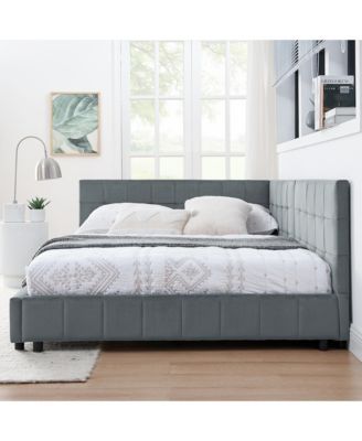 Full Size Upholstered Tufted Bed Frame Sofa Bed Frame with Comfortable Backrest and Armrests Full Size Bed Velvet Grey