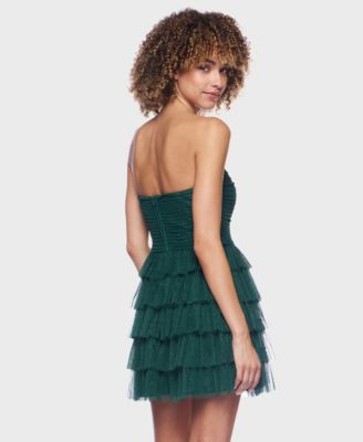 Women's Strapless Side-Shirred Tiered Glitter Mini Dress