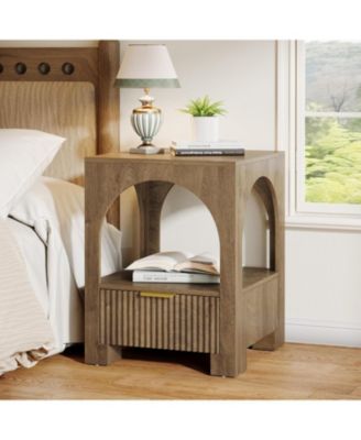 2-Tier Wood Farmhouse Night Stand, with Open Shelf
