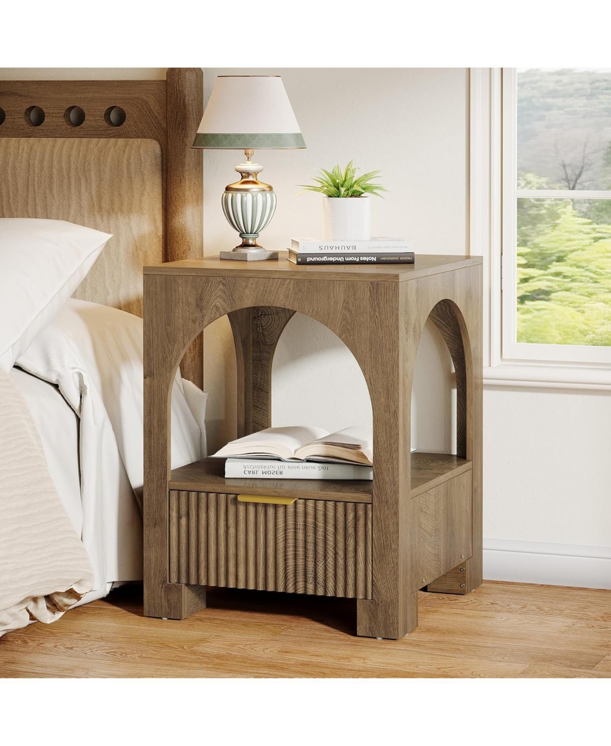 Tribesigns 2-Tier Wood Farmhouse Night Stand, with Open Shelf