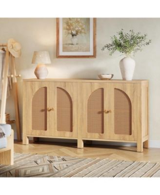 59" Rattan Kitchen Storage Buffet Cabinet, with 4 Doors