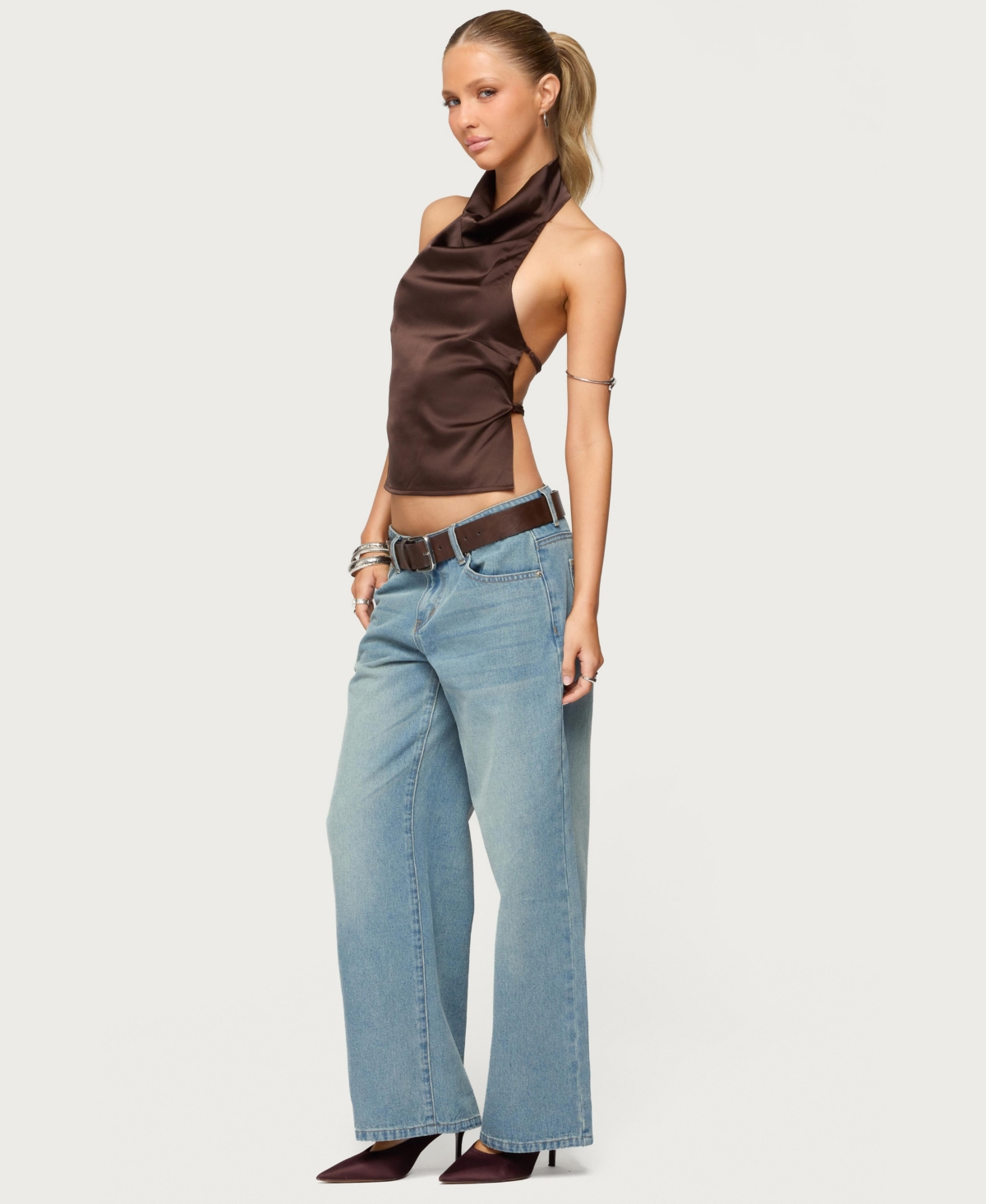 Edikted Women's Satin Effect Backless Cowl Neck Top