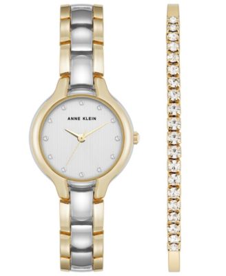 Women's Quartz Two-Tone Metal Alloy and Dail Crystal Accented  Watch Set, 28mm