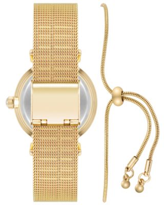 Women's Quartz Round Gold-Tone Stainless Steel Mesh Watch Set, 32mm