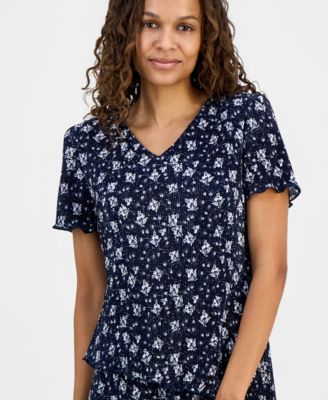 Petite Floral Ruffle-Tiered V-Neck Sheath Dress