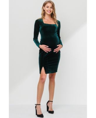 Maternity Velvet Long Sleeve Square Neck Mini Dress