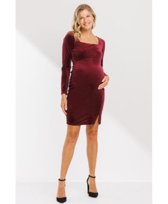 Maternity Velvet Long Sleeve Square Neck Mini Dress