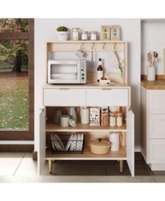 Fluted Sideboard Buffet Cabinet with Storage, Adjustable Shelves & 2 Drawers, Wood Console Table for Kitchen, Dining, Living Room, Natural