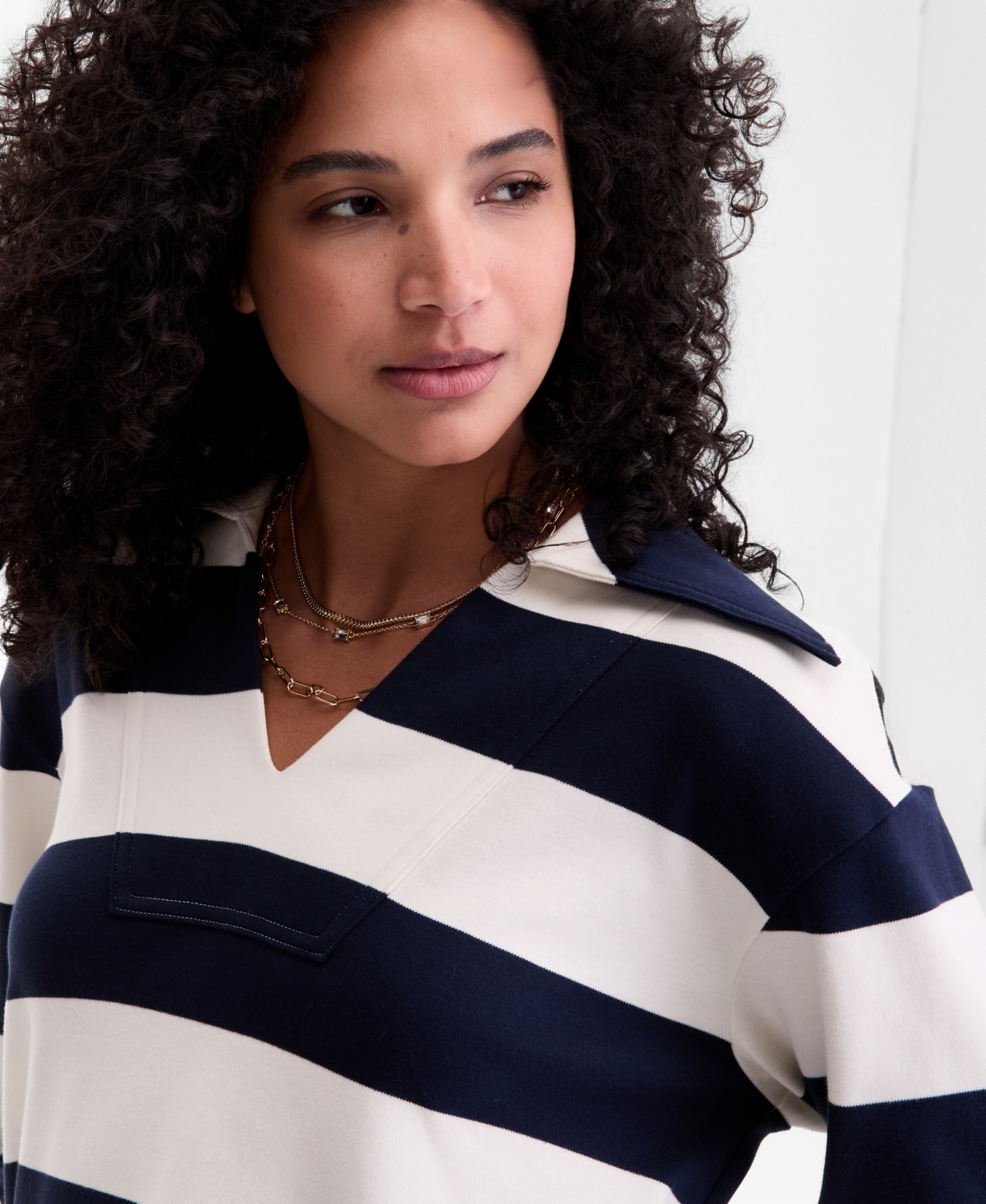 On 34th Women's Striped Interlock Knit Sailor Collar Top, Macy's Exclusive