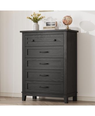 5-Drawer Black Freestanding Wooden Chest, 41.3" Tall, Vertical Dresser for Living Room, Bedroom, Entryway ,measuring 31.5"L x 15.8"W x 41.3"H.