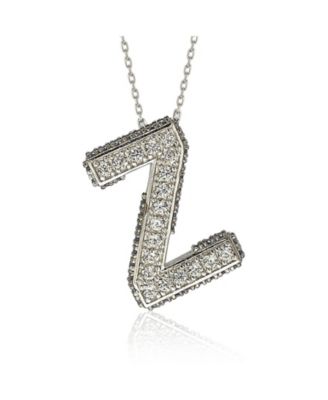 Sterling Silver Sapphire 3-D Letter "Z" Initial Pendant