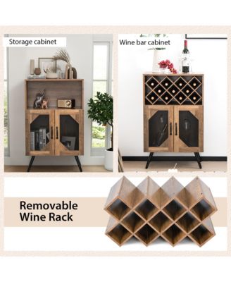 2-Door Kitchen Storage Bar Cabinet Buffet Sideboard w/ Wine Rack & Glass Holder