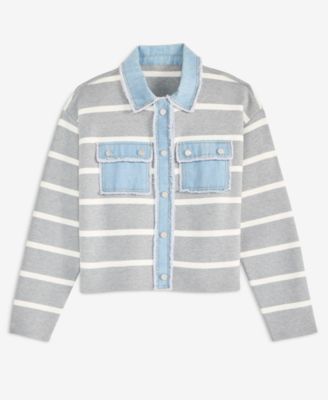 Women's Denim-Trim Striped Cardigan Jacket