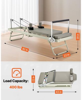 SUGFIT Foldable Pilates Reformer Home Gym Workout Machine with Dual Resistance 400 LB