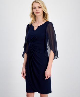 Women's Cape-Sleeve Trimmed-Neck Sheath Dress