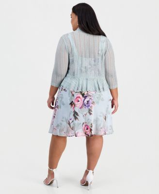 Plus Size 2-Pc. Floral Chiffon Sleeveless Dress and Ruffle-Front Jacket