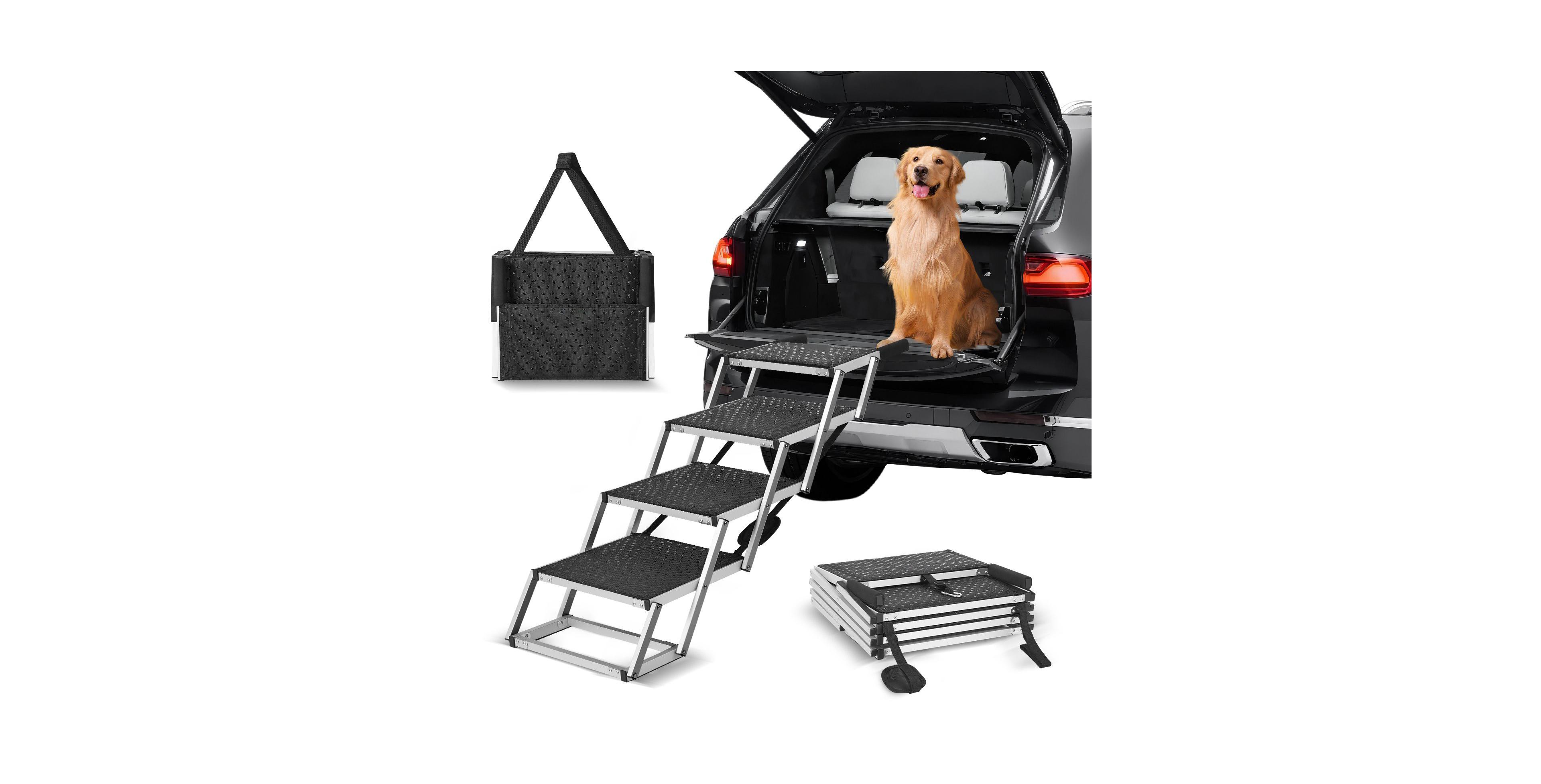 Cozito Wide 4-Step Aluminum Folding Dog Stairs for SUVs, Holds up to 150 lbs