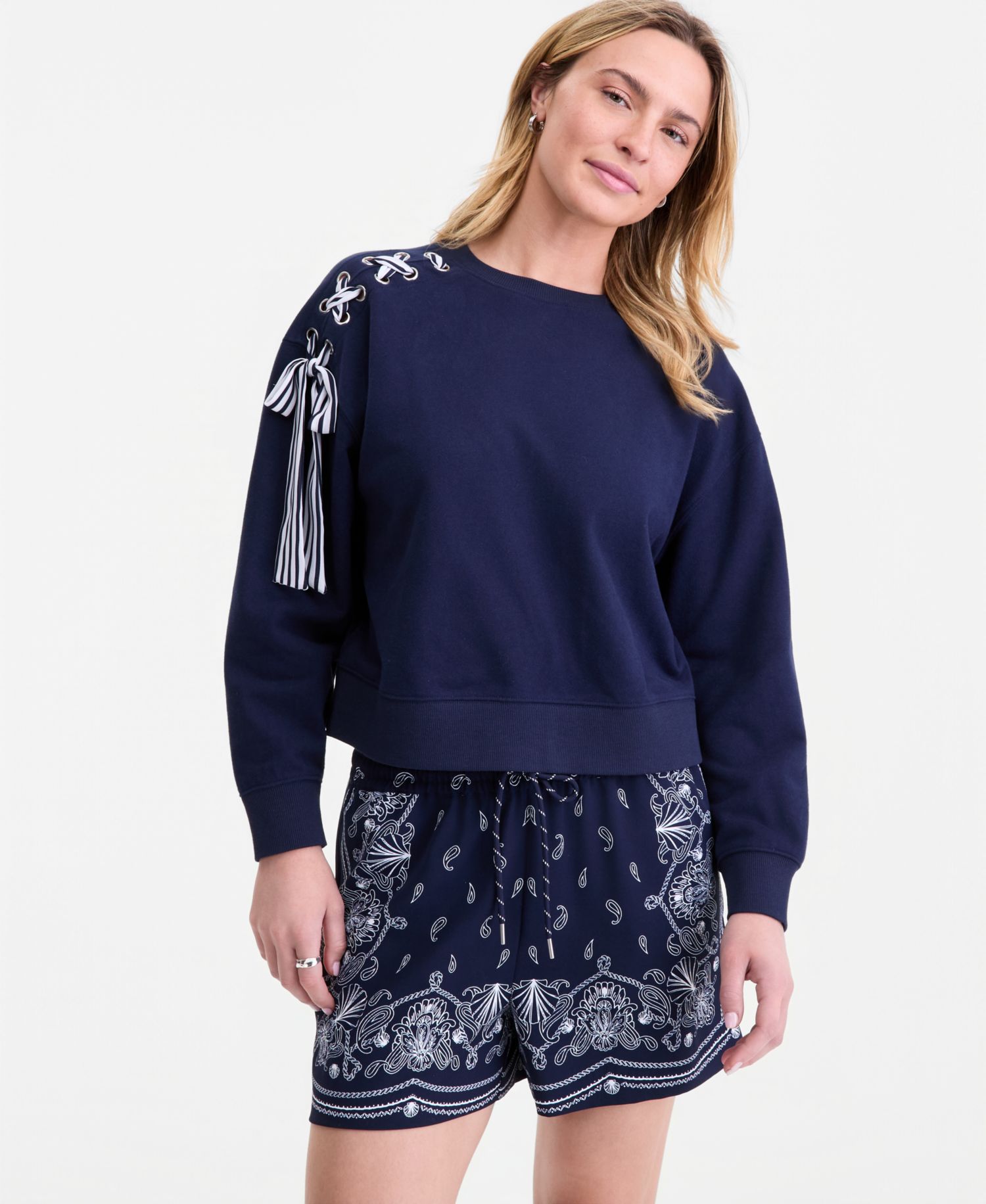 Women's Lace-Up Shoulder Sweatshirt