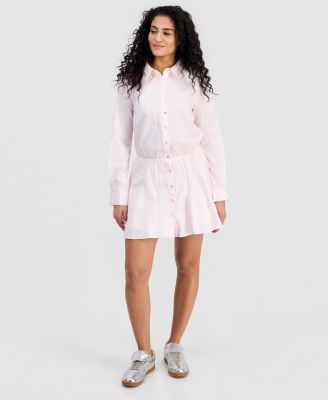 Juniors' Striped Rhinestone Shirtdress