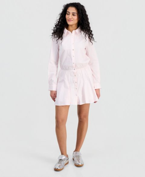 Женское платье 14th Place Juniors' Striped Rhinestone Shirtdress, цвет: Розовый