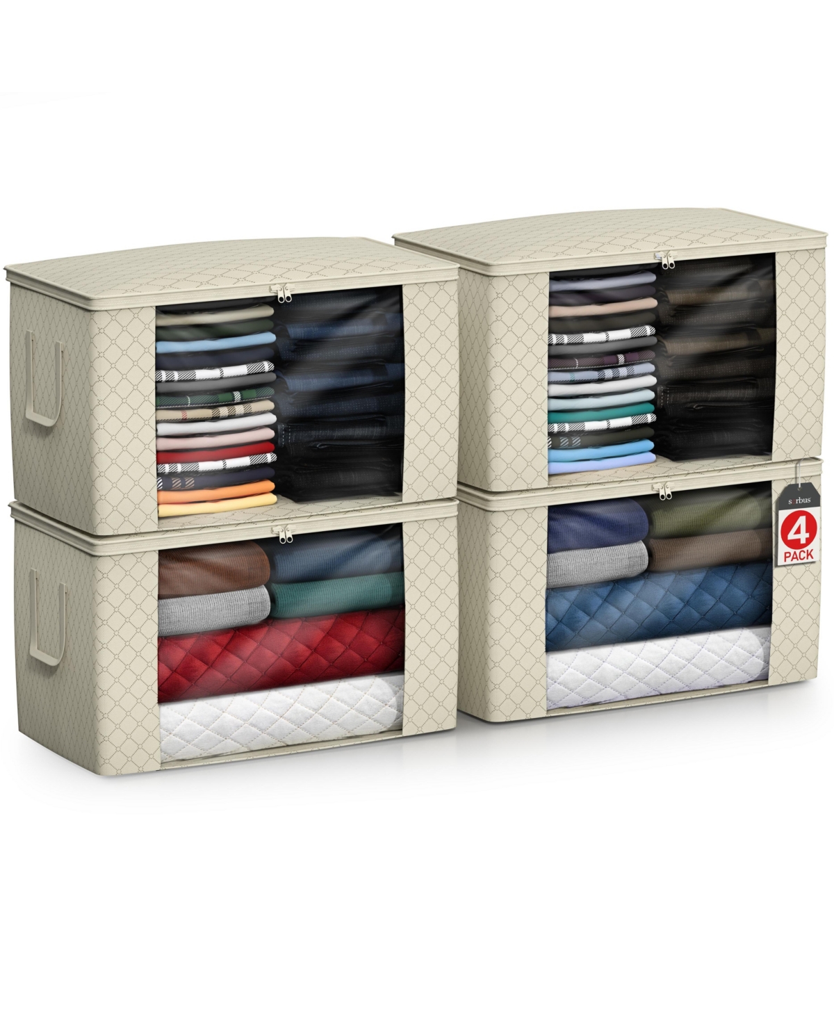 Sorbus Foldable Storage Bag Organizers, Large Clear Window & Carry Handles, Great for Clothes, Blankets and Closets