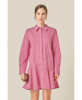 Women's Stripe Collar Flared Skirt Dress