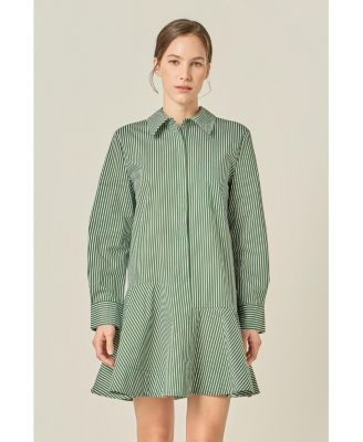 Women's Stripe Collar Flared Skirt Dress